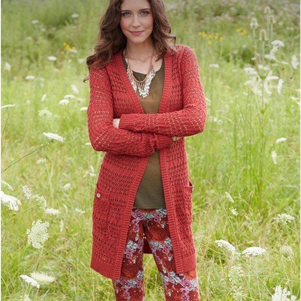 NWT Matilda Jane Crochet Long Cardigan Henna Size Medium